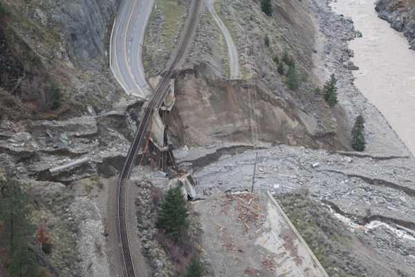 Washed away roads and rail in Canada